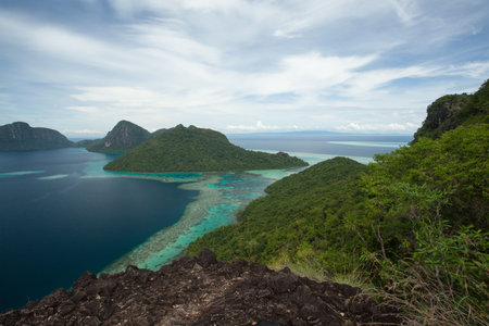 group of islands with a view of a high hillの写真素材