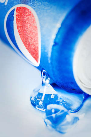 SABAH, MALAYSIA - JANUARY 13, 2015: Can of Pepsi drink isolated on white. Pepsi is carbonated soft drink produced by PepsiCo. Pepsi was created and developed in 1893のeditorial素材