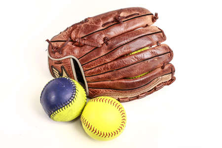 Closeup of a Softball Glove and ballの写真素材