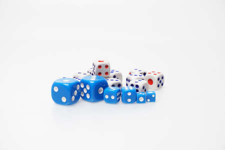 Colorful dice isolated on white background.の写真素材