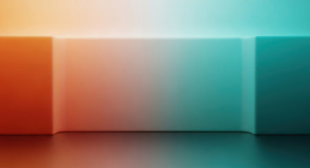 This image features a series of blocks displaying a smooth gradient transition of colors. The blocks start with a warm orange on the left and gradually shift to a cool blue on the right. The gradient effect creates a visually appealing blend of colors, producing a calming and harmonious composition.の素材