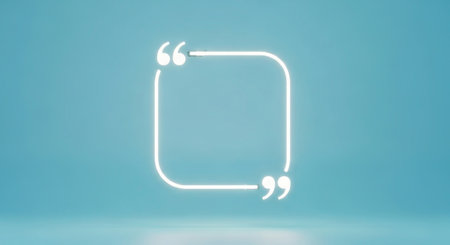 A minimalist design featuring a white quote frame against a light blue background. The frame is outlined in a simple, clean style, creating a sense of balance and harmony. The light blue background adds a calming and serene atmosphere to the overall composition.の素材