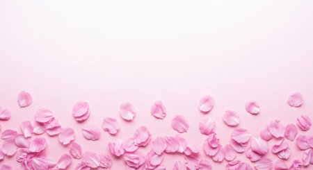 This image features a soft pink background adorned with scattered pink petals. The petals are arranged in a way that creates a sense of harmony and tranquility. The overall composition is simple yet elegant, evoking feelings of serenity and beauty.の素材
