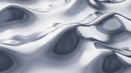 This image depicts an abstract representation of fluid dynamics, showcasing intricate patterns and swirling motions. The monochromatic color scheme emphasizes the interplay of light and shadow, creating a sense of depth and movement. The flowing shapes evoke a sense of fluidity and continuous motion, reminiscent of natural water currents or other fluid phenomena.の素材