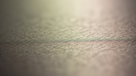 This image captures a close-up view of a textured surface with a subtle pattern. The surface appears to be made of a fibrous material, possibly wood or fabric, with a slight sheen reflecting light. The texture is intricate, showing the natural grain or weave of the material. The image is taken from a low angle, creating a sense of depth and dimension.の素材
