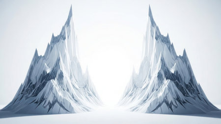 This image showcases two majestic, snow-covered mountain peaks standing side by side. The sharp, jagged edges of the mountains are highlighted against a light, possibly cloudy sky. The snow appears pristine and untouched, emphasizing the rugged beauty of the landscape.の素材