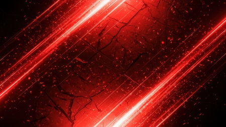 This image showcases a dynamic display of red light streaks against a dark background. The streaks are interspersed with small, glowing particles, creating a sense of movement and energy. The overall effect is visually striking and evokes a feeling of intensity and vibrancy.の素材