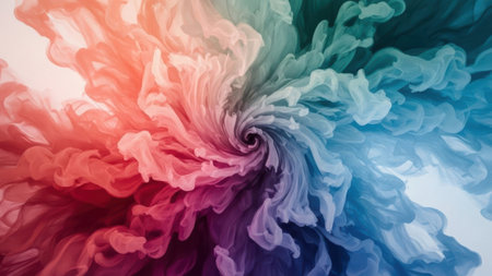 This image captures a mesmerizing swirl of vibrant colors blending seamlessly into one another. The colors transition from warm hues of red and orange to cool tones of blue and green, creating a visually striking pattern. The smooth gradients and fluid movements evoke a sense of harmony and tranquility.の素材