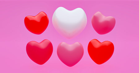 3d rendering of six hearts in red, white and red hearts is suitable for Valentine's Day.