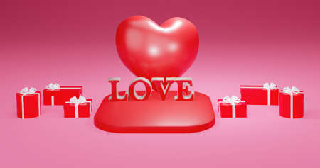 3d rendering, 3d love texts, 3d hearts, Valentine's gifts and podiums for Valentine's Day taken in a front-facing camera position, are perfect for your content.の写真素材
