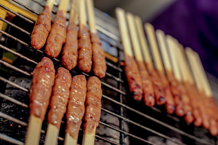 Balinese typical bongkot satay being grilledの写真素材