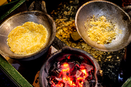 The process of making Betawi egg crustの写真素材