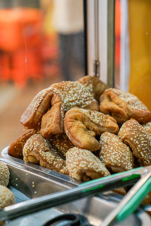 Photo of Pillow cake in the display case ready for saleの写真素材