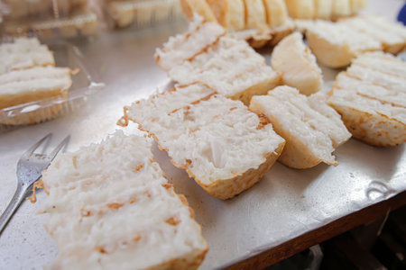 Pancong cake in the shop window for sale, kue pancongの写真素材