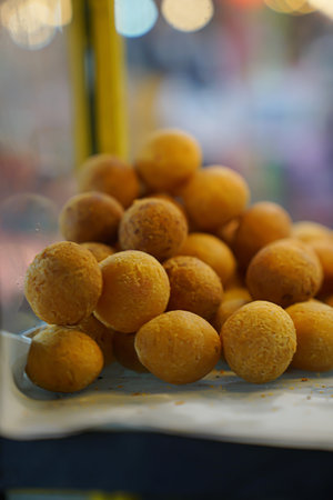 Delicious hollow sweet potato balls in the display case
