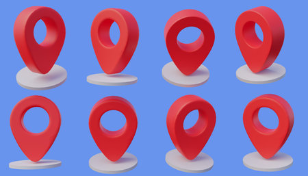 3d illustration map pointer rotation pin navigator or realistic gps pointer marker light blue background, 3d renderingの写真素材