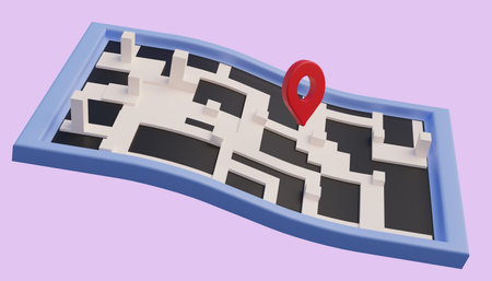 3D illustration of location map of light purple background 3D rendering
