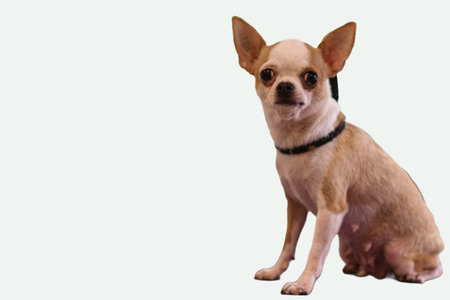 Cute fawn and white Chihuahua dog against, suitable for pet products or animalrelated websites.の写真素材