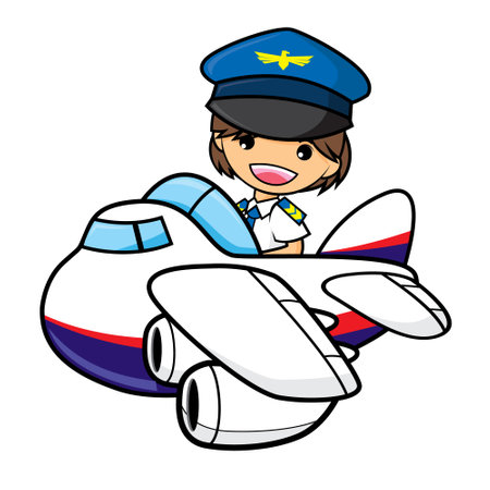 Airplane pilot with pilot and airplane on white background, vector illustration.のイラスト素材