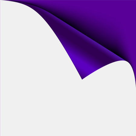 Purple page corner peel. Blank sheet of folded sticky paper note. Vector illustration sticker peel for advertising and promotional message isolated on white backgroundのイラスト素材