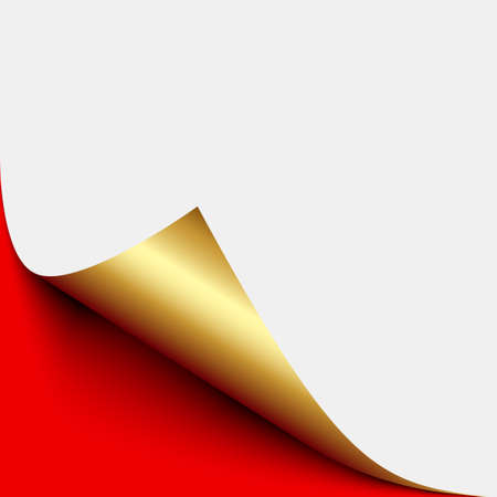 Gold page corner peel. Blank sheet of folded sticky paper note. Vector illustration sticker peel for advertising and promotional message isolated on white background.のイラスト素材
