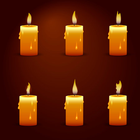 Realistic yellow candle on black background. Vector.のイラスト素材