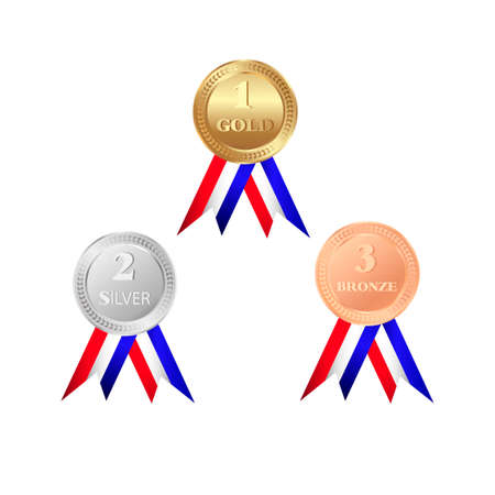 Gold, silver and bronze medals isolated on white background.  Trophy icon vectorのイラスト素材