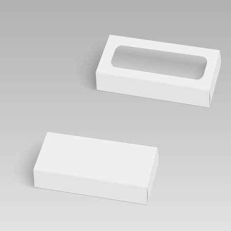 White product cardboard package box with window. Vector illustration.のイラスト素材