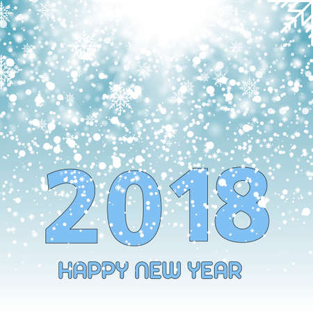 Falling shining snow or snowflakes on blue background for Christmas vector. Happy New Year 2018.のイラスト素材