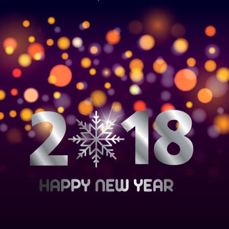 Happy New Year background with 2018 silver text and bokeh lights Vectorのイラスト素材