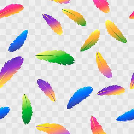 Seamless pattern with colorful feathers. Vector background transparent.のイラスト素材