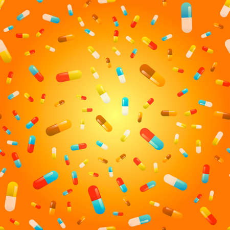 Seamless pattern with colorful pills. Vector backgroundのイラスト素材