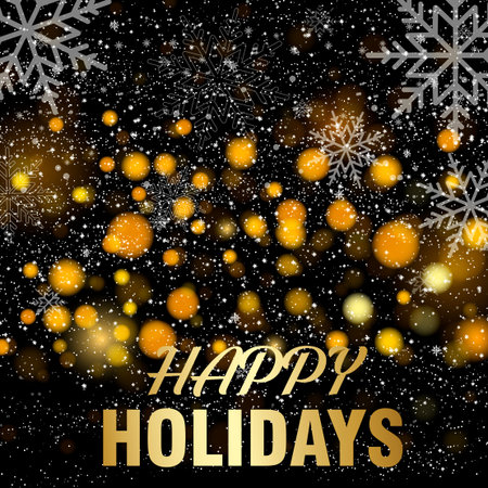 Falling shining snow or snowflakes on black background with defocused lights. Vector.のイラスト素材
