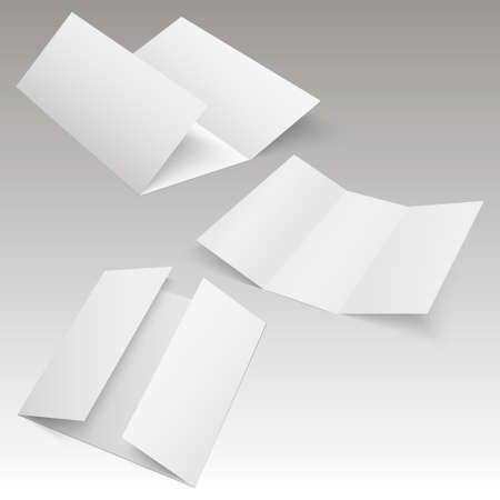 Blank three folded fold paper leaflet, flyer, broadsheet. Vector illustration.のイラスト素材