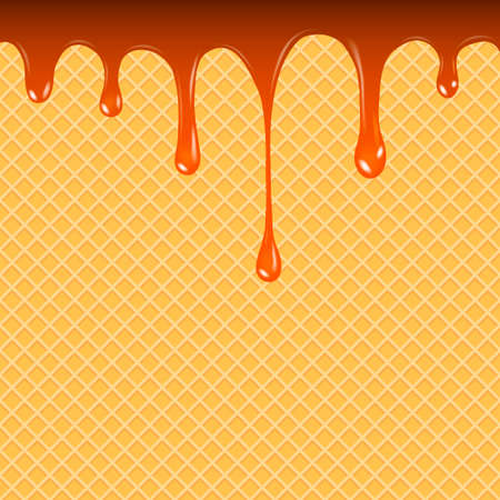 Flowing liquid caramel on wafer texture. Vector illustration.


のイラスト素材