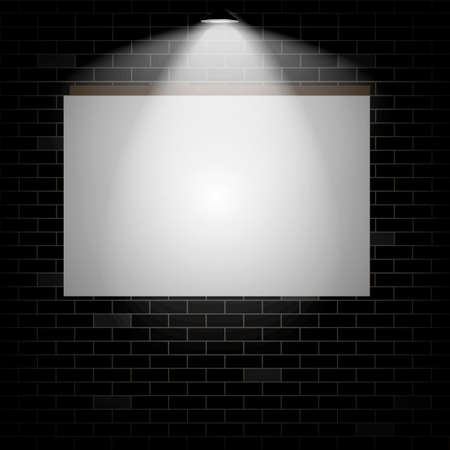 White board on a brick wall with illuminated lamp with soft light. Vector illustration.
のイラスト素材