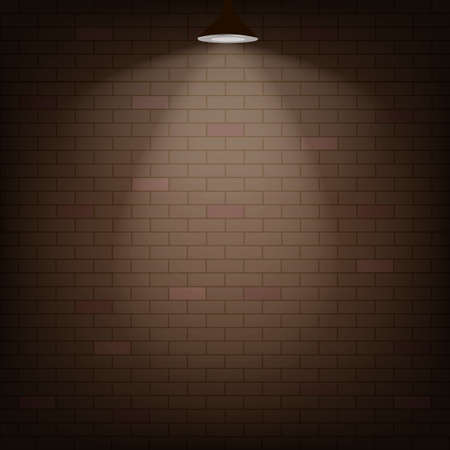 Illuminated lamp with soft light on a brick wall. Vector illustrationのイラスト素材