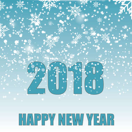 Happy New Year greeting card with shining blue text and snow on blue background. 2018 Vectorのイラスト素材