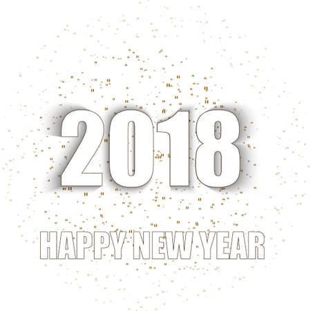 New Year greeting card with gold glitter particles on white background.  Vector illustration.のイラスト素材