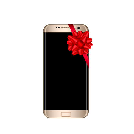 Smartphone with red bow. Smartpone gift. Vector illustrationのイラスト素材