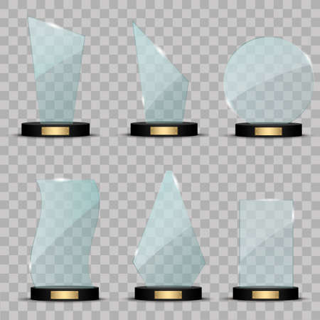Set of glass trophy award. Vector illustration isolated on transparent background
のイラスト素材