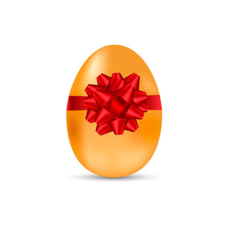 Realistic golden Easter egg tied of red ribbon with a big red bow. Easter egg with shadow on white background
のイラスト素材