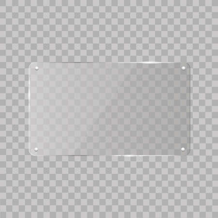 Realistic horizontal transparent glass frame with shadow on transparent background.   Vector illustrationのイラスト素材