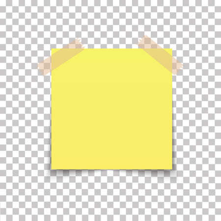 Office paper sheet pin on sticky tape with shadow isolated on a transparent background. Vector  のイラスト素材