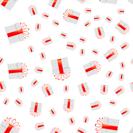 Seamless pattern of presents on white background.  Vector illustrationのイラスト素材