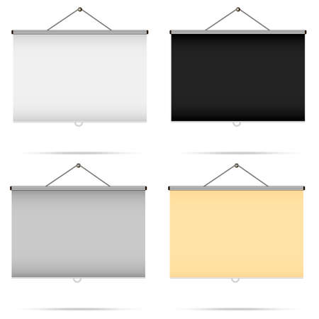 Blank realistic set of portable projection screen. Vector illustration のイラスト素材