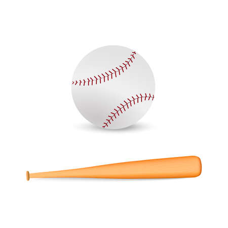Realistic baseball bat and baseball on white background.のイラスト素材
