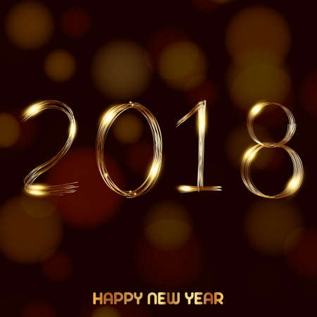 Happy New Year background with glowing lights text on defocused background. Vector.のイラスト素材