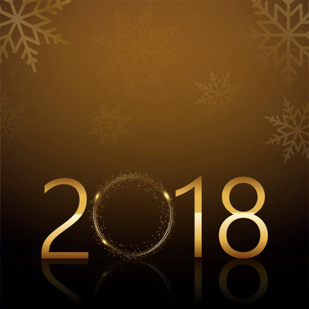Happy New Year background with falling snow and gold text 2018. Vector.のイラスト素材