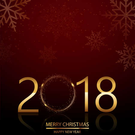 Happy New Year background with falling snow and gold text 2018.のイラスト素材